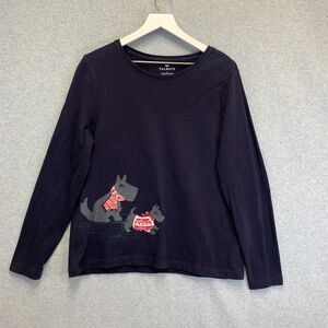 Talbots Top Womens Large Navy Blue Scotty Dog Scottish Terrier Holiday Tee Shirt